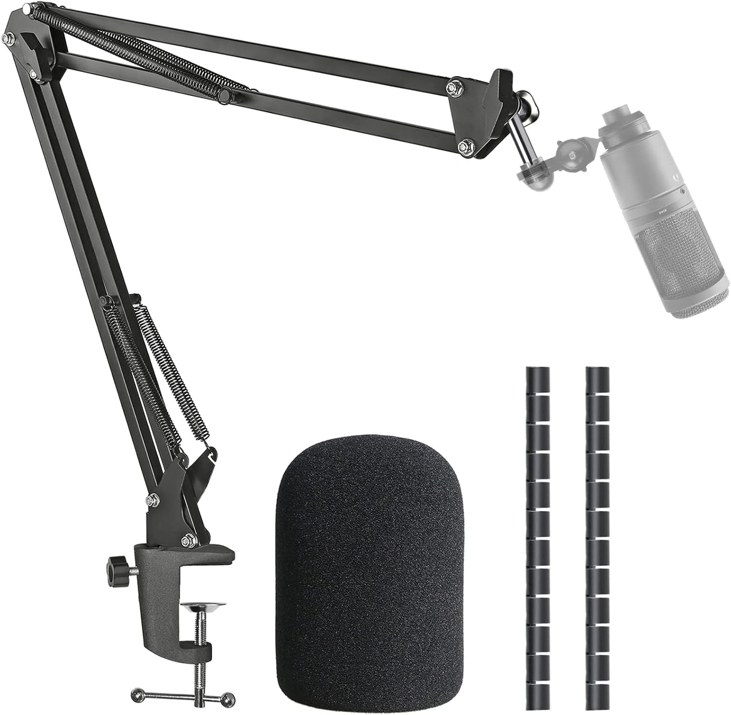 SUNMON for AT2020 Mic Boom Arm Stand with Pop Filter, Adjustable Metal Suspension Stand with 3/8" to 5/8" Adapter, Cable Sleeve, Desk Clamp, for Studio & Gaming (Max Load 1.4kg) โ image 1