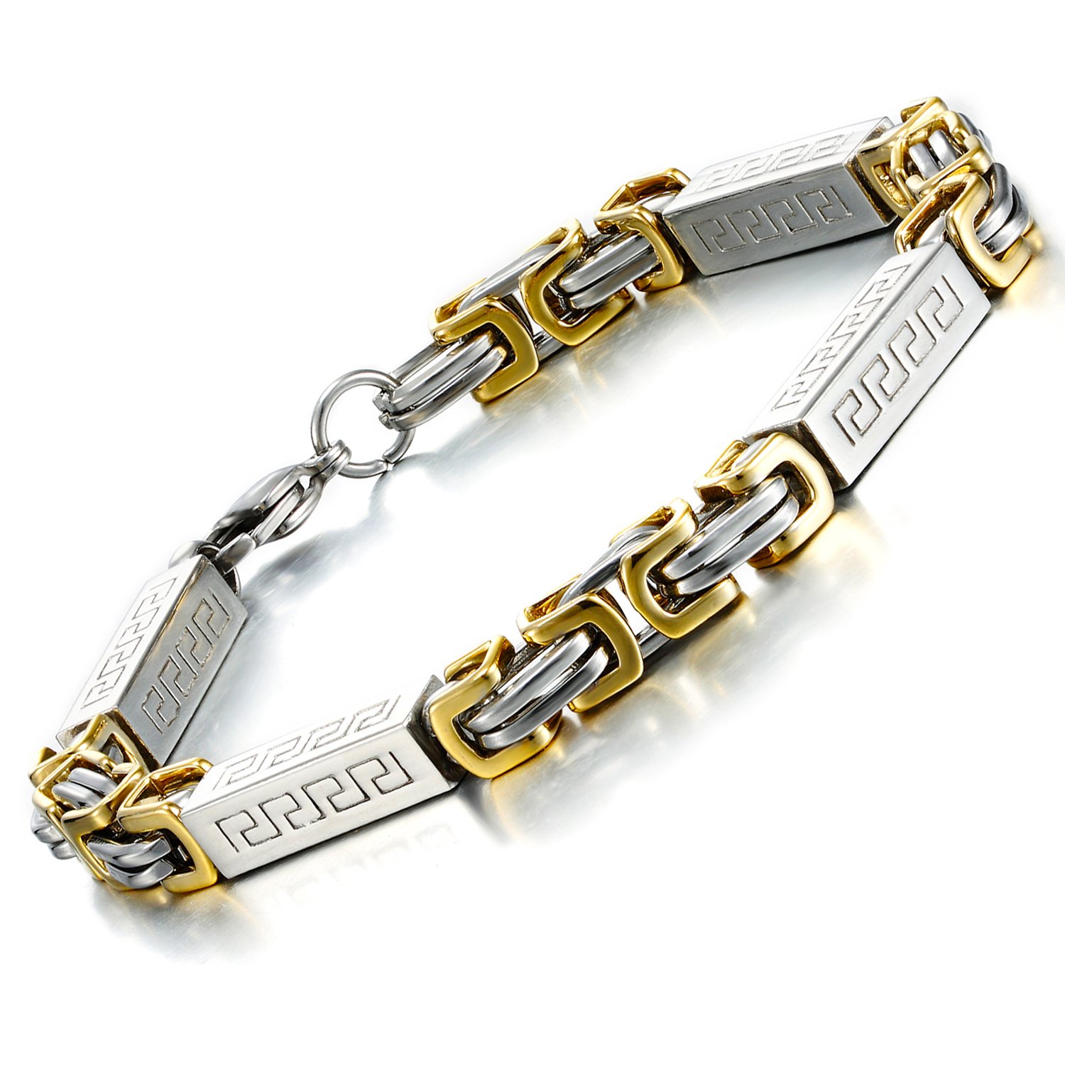 Pulsera de acero inoxidable Cadena bizantina hombres impresionantes de oro plata cm