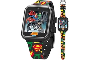 Accutime Kids DC Comics Justice League Black Educational Learning Touchscreen Smart Watch Toy for Boys, Girls, Toddlers - Selfie Cam, Learning Games, Alarm, Calculator, Pedometer (Model: JL4072AZ)