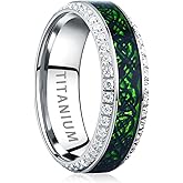 TUNGSTORY Celtic Dragon Mens Wedding Band, 8mm Lightweight Titanium Ring with Green Carbon Fiber and White CZ, Dome Style, Comfort Fit Inner, Customizable, Gift for Birthday Anniversary, Size 7-12