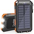 Solar Charger 20000mAh Solar Power Bank Waterproof Portable Charger with Dual 5V USB Port/LED Flashlight Compatible with All 