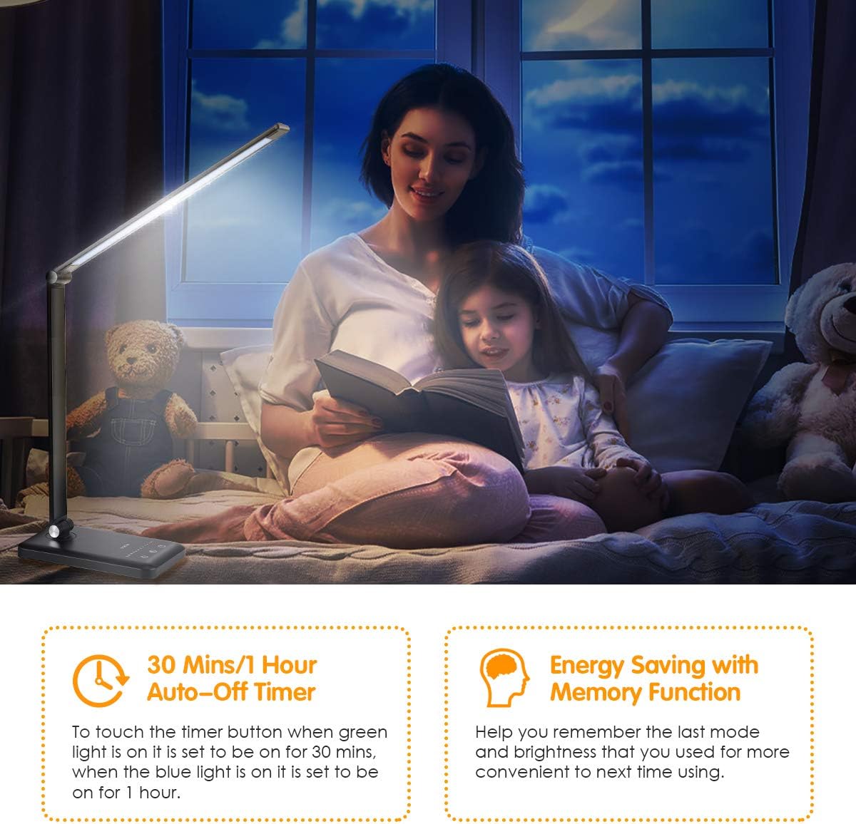 LED Desk Lamp - Office Desk Lamps with USB Charging Port and 2000mah Battery, Dimmable Eye-Caring Table Lamp with 5 Color Modes and 5 Brightness Levels, Timer/Memory Function Lamp for Working, Reading - - 