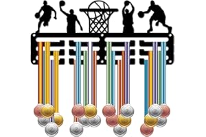 CREATCABIN Basketball Medal Holder Medal Hanger Rack Display Hanging Awards Wall Mounted Room Decor 3 Lines Design Hold 60+ Medals Gift for Basketball Athletes Race Competition Winner 11.4x5.1 Inch