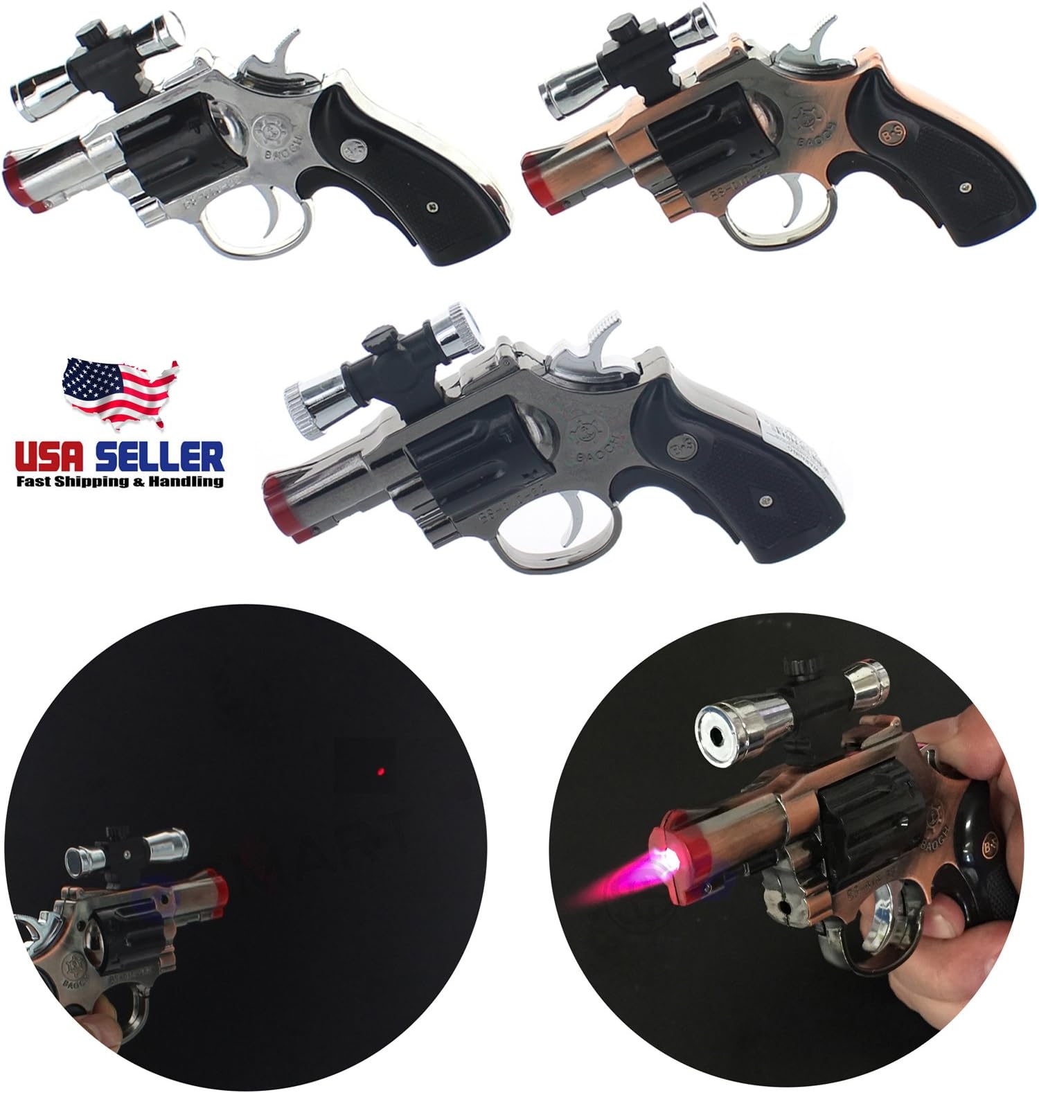 eSmart Novelty Cool Gun Bullet Butane Refillable Lighter (3pcs Revolver Pack)