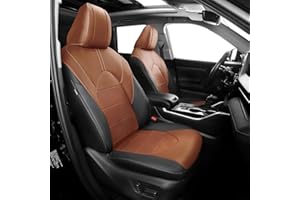 FEINEPRO Seat Covers for Toyota Highlander 2020-2025 8 Seats Full Set Faux Leather Seat Covers for Highlander Custom Seat Cover- 3-Row Second Row 40/60 Split Bench - Black Brown