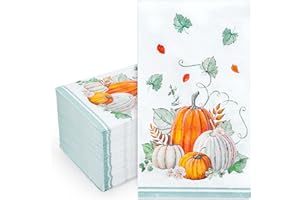JarThenaAMCS 100Pcs Fall Pumpkin Guest Napkins Watercolor Pumpkin Bathroom Disposable Napkins Autumn Decorative Hand Towel Paper Napkins for Thanksgiving Harvest Party Supplies Table Decor