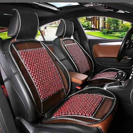 Amazon Flycalvin カー用品夏の四季のユニバーサルウッドビーズワンピースカーシートシングルピースクールパッドカーワンピースシートクッション 色 Wine Red シートクッション 車 バイク