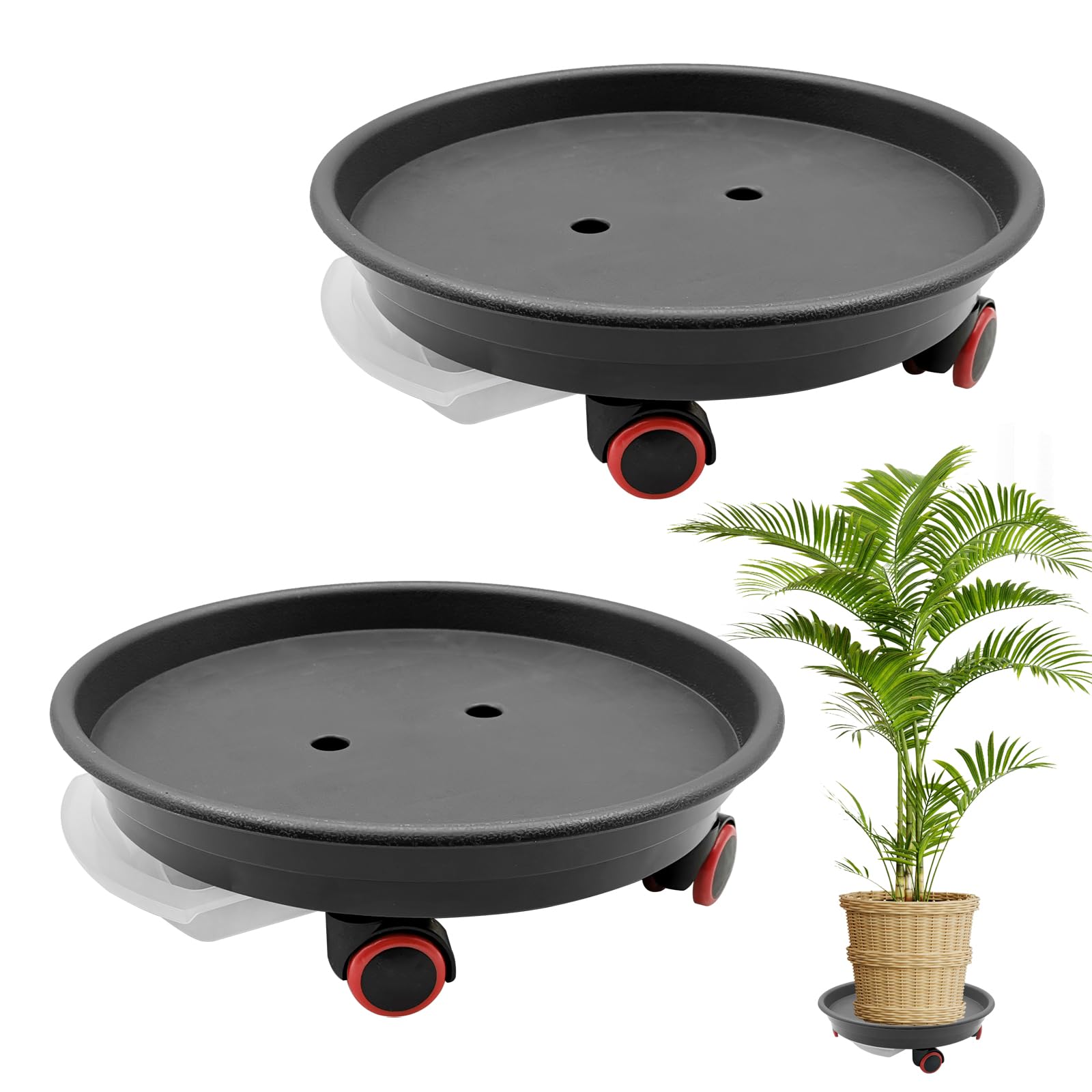 LYFJXX 2 Packs Plant Caddy with Wheels, Loading Capacity 110 lbs, 35cm Plant Stand Heavy Duty Plant Dolly with Water Container(Dark Grey)