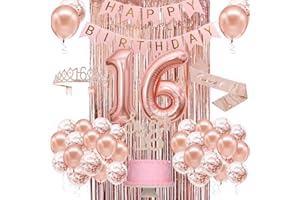 POPULARLDO Sweet 16 Party Decorations for Girls, Happy 16th Birthday Banner Cake Topper Balloons Sash and Tiara, Rose Gold 16 Birthday Party Supplies for Girls