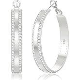 YOUNGYUE Sparkly 925 Sterling Silver Hoop Earrings Non Tarnish Large Rhinestone Hoop Earrings Hypoallergenic Cubic Zirconia Large Silver Chunky Hoop Earrings for Women with Crystal 25/30mm