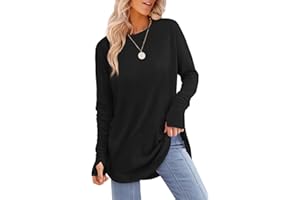 XIEERDUO Chemise à manches longues pour femme avec trou pour le pouce - Tunique d'automne - Ourlet incurvé - Tailles S à 3XL