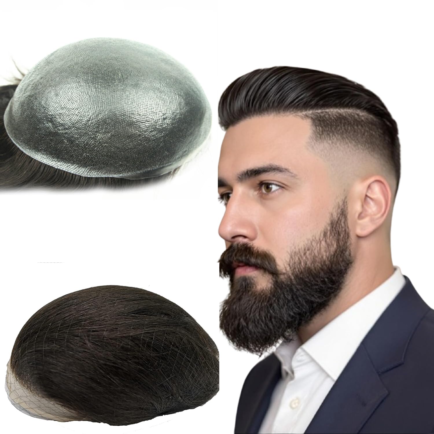 NLW Human Hair Toupee for men 0.04mm PU Skin Silicone toupee Hair prosthesis hair replacement system Gents hair piece Straight hair piece for man 10x8" base Men's wig #1b Off Black