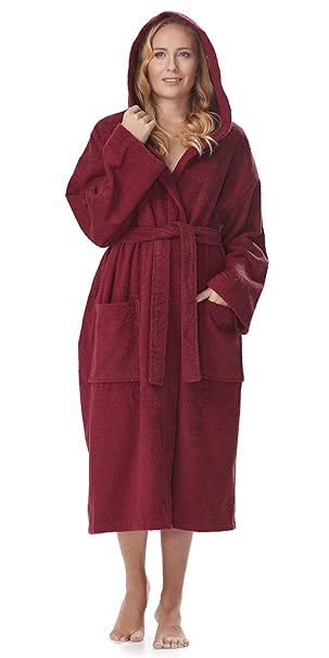 Bademantel Astra, für Damen und Herren mit Kapuze, extra lang, 100% Flauschige Baumwolle Frottee, auch als Hausmantel Morgenm