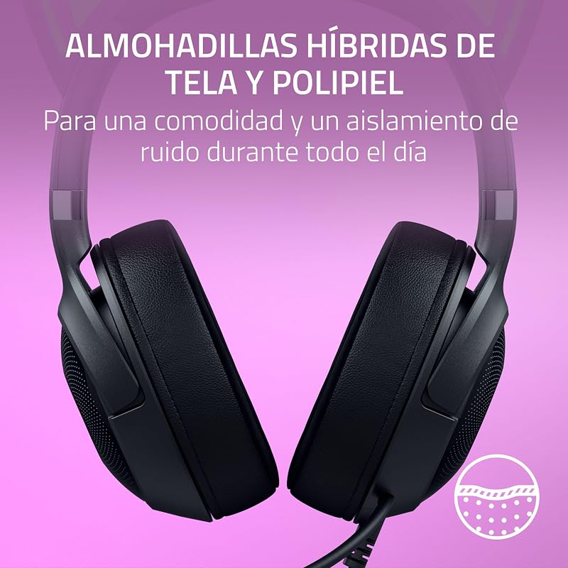 Kraken Kitty V2 - Auriculares RGB por Cable con Orejas de Gatito (Iluminación reactiva al Streaming, Micrófono cardioide HyperClear, Diafragmas de 40 mm Triforce, Sonido Envolvente 7.1) Negro