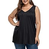 AYIFU Womens Plus Size Tunic Tank Tops Sleeveless Pleated Front V Neck Shirts