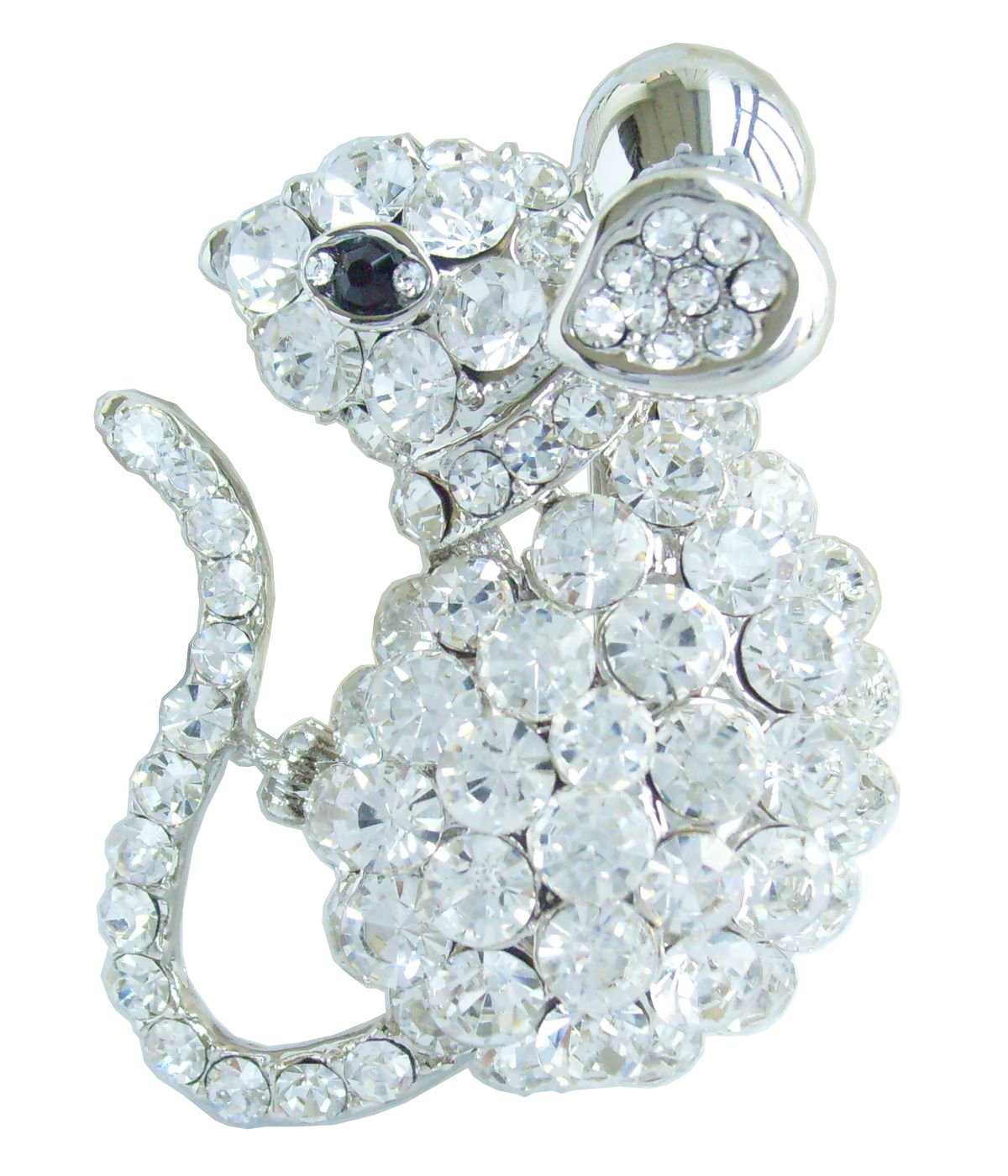 Sindary Art Style Beautiful Mouse Brooch Pin Pendant Austrian Crystal UKB3276 (Silver-Tone Clear)