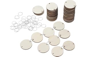 MUCAIYANG 120 Pcs Wooden Circles Tags and 120 Pcs Connecting Ring, Wooden Circle Discs with Holes and Connecting Ring for Bir