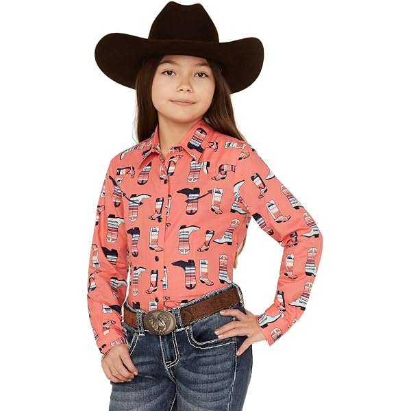 Cruel Girl Girls' Boot Print Long Sleeve Pearl Snap Western Shirt