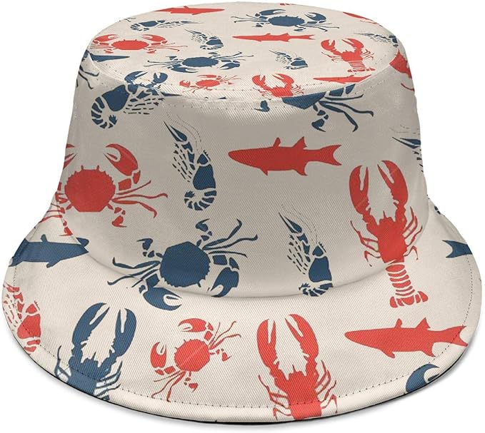 Sea Animal Lobster and Crab Bucket Hat Summer Travel Beach Sun Hat