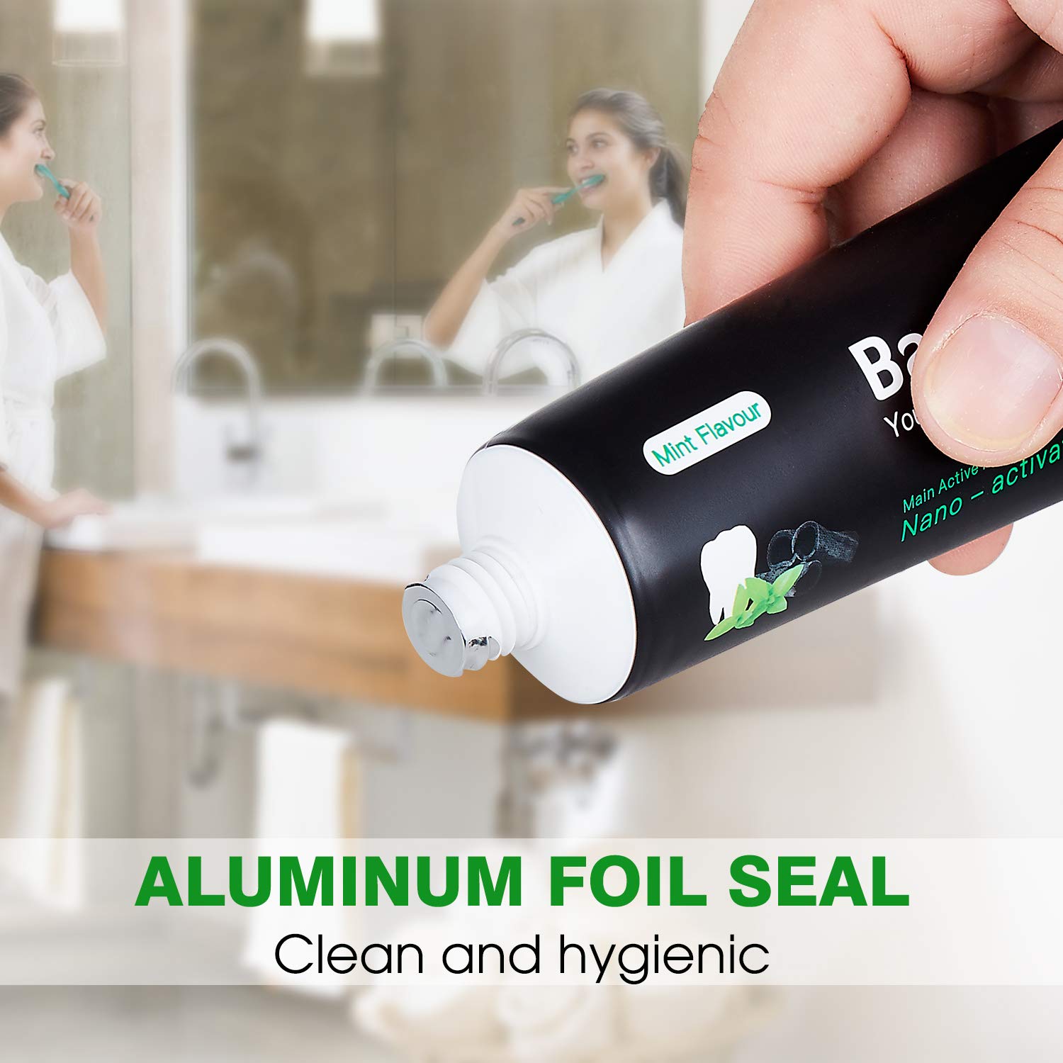 Vista Aktivkohle Zahnpasta für weiße Zähne Fluoridfrei Natürliche Zahnaufhellung Teeth Whitening(bamboo 1 pack)