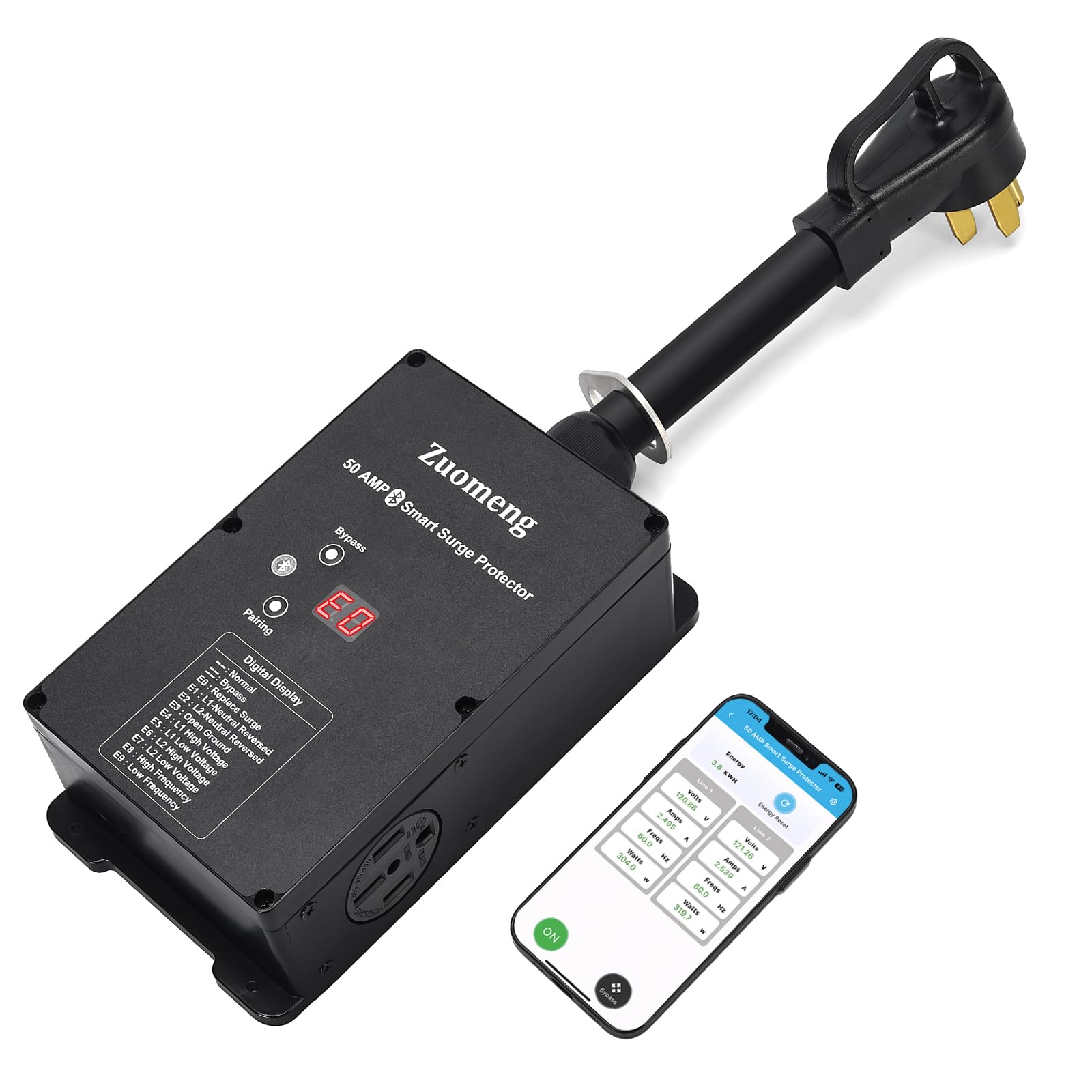 Photo 1 of Zuomeng Bluetooth 50 Amp RV Surge Protector with Auto Shutoff & Replaceable Surge Protection Module – UL Certified