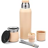 BALIBETOV Complete Yerba Mate Set – Modern Mate Gourd (9 fl oz), Thermal Flask with 2 Spouts (33.8 fl oz), 2 Bombilla Straws – Premium Quality Kit. (Champagne)