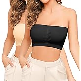 Eachsale Strapless Wireless Bras for Women Bandeau Bra Seamless Comfort Wirefree Padded Tube Top Bra