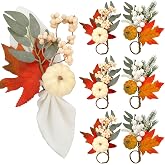 Teenyyou 6 Pcs Thanksgiving Napkin Ring Fall Pumpkin Maple Leaf Ring Holder | Pumpkin Ring Holder for Table, Thanksgiving Gathering Dinner Napkin Rings, Artificial Autumn Farmhouse Table Decor