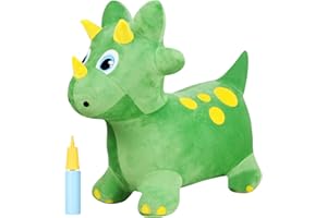 INPANY Bouncy Horse, Dinosaur Hopper Toys, Toddler Plush Bouncing Animal, Dinosaur Birthday Party Decorations, Inflatable Ride on Rubber Triceratops Bouncer, Outdoor for 2 3 4 Yr Boy Girl