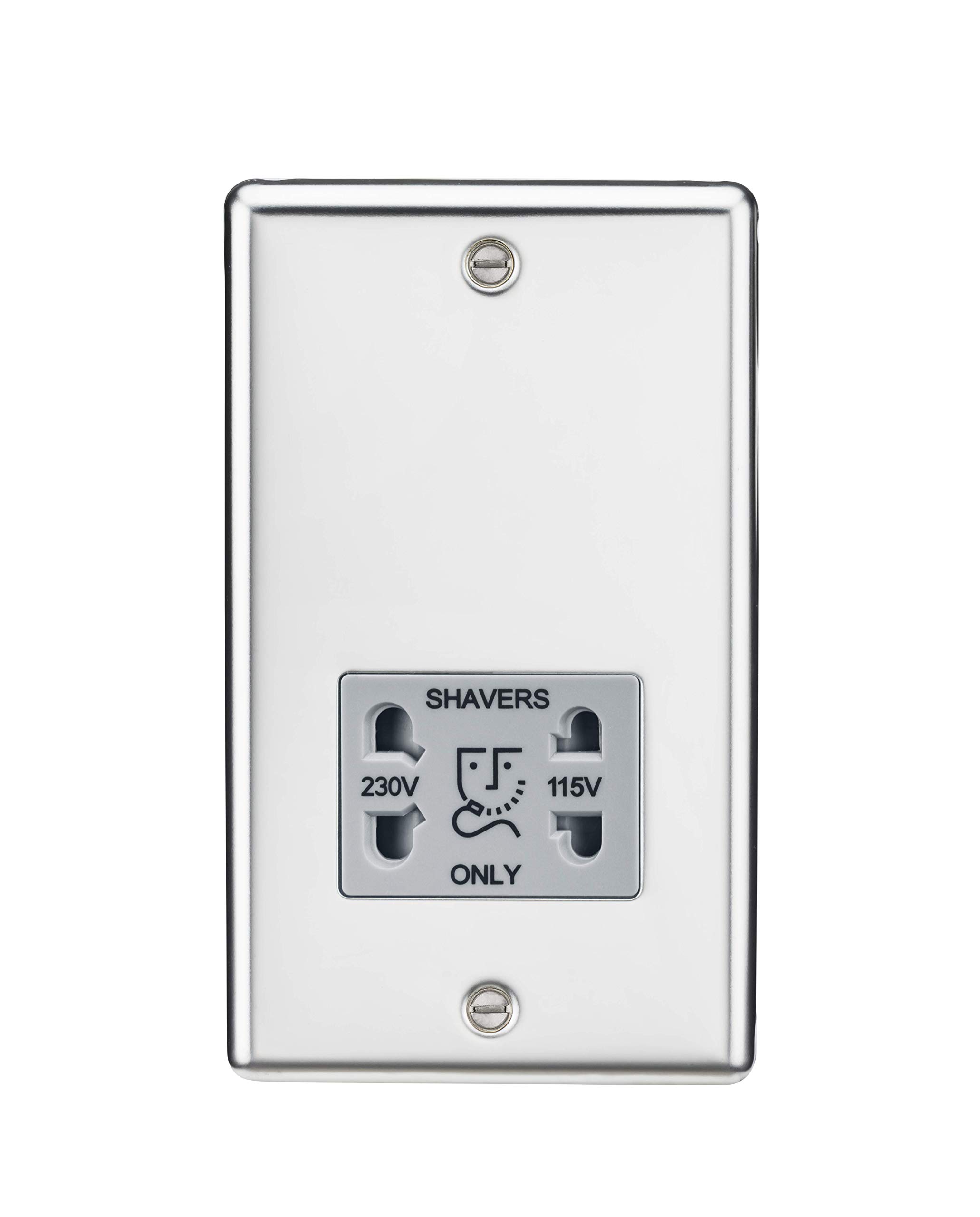 Knightsbridge CL89PCG Round Edge Dual Voltage Shaver Socket in Polished Chrome with Grey Insert — image 1