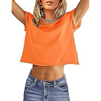 ★ ★ Women's Crop Short Sleeve T-Shirt 47B843G N Carpetcom Women's Crewneck Crop Tops Short Sleeve Drop