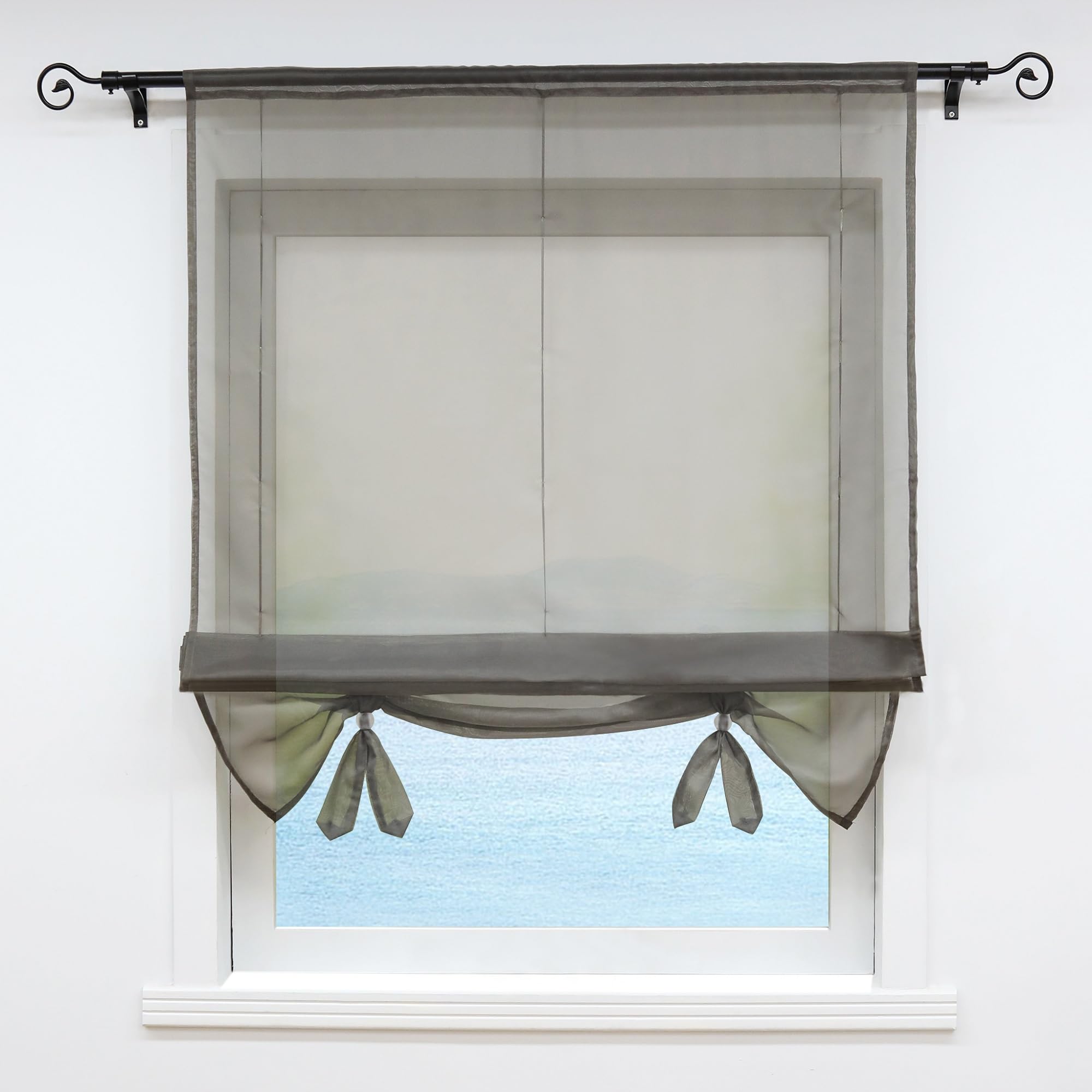 ESLIR Roman Blind Living Room Roman Curtain Drawstring Curtains Kitchen Transparent Ribbon Roller Blind Curtains Modern Voile Grey W x H 140 x 155 cm 1 Piece