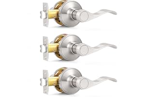 Probrico Passage Door Levers Satin Nickel Interior Door Handle for Hallway and Closet, Keyless Non-Locking Door Levers, 3 Pack