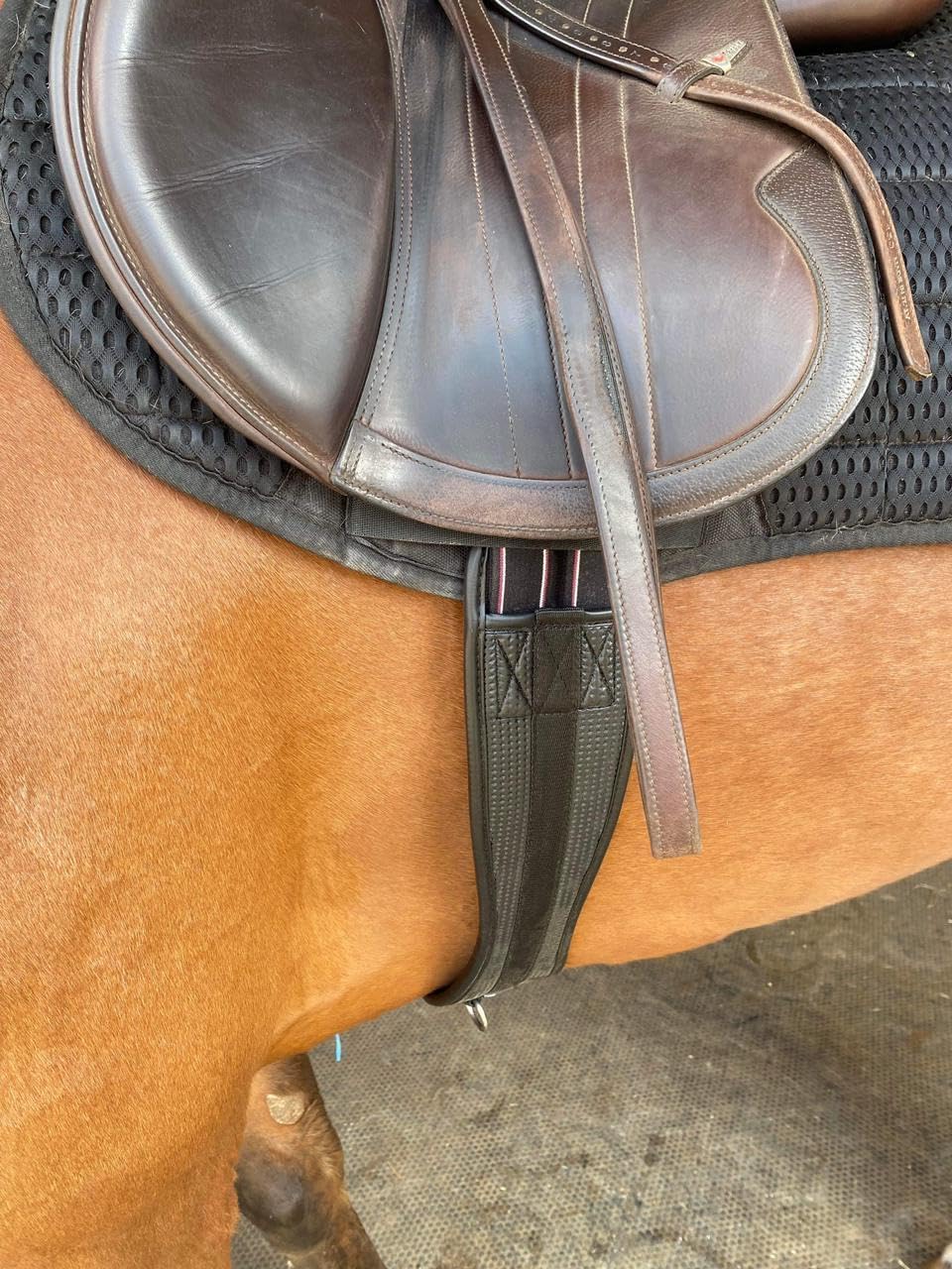 Preto Horse Synthetic Girth For Saddles Comfort Waffle Neoprene Equine Girth anti-chafe elasticated end contour black anatomical/ergonomic Pvc Jumping Cushioning Girth (46"(117cm))