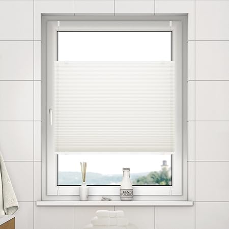 Amazon De Deswin Plissee Rollo Klemmfix Ohne Bohren 40 X 140 Cm Altweiss Blickdicht Sonnenschutz