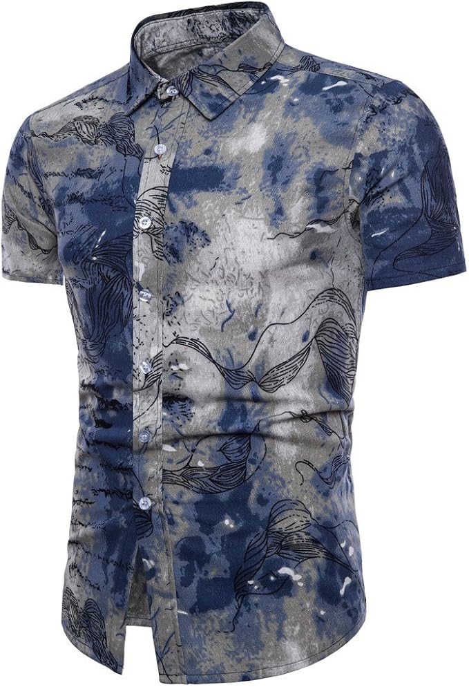 Men's Short Sleeve Cotton Shirt Summer Bohe Floral Business Formal Vintage Casual Summer Tops