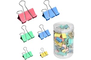 Binder Clips, 145 Pcs 6 Assorted Sizes Paper Clips with Plastic Box, Metal Paper Clip Clamps, Binder Clips Coloured for Offic