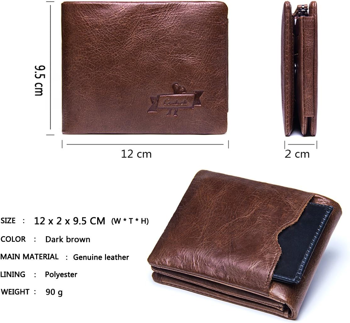 Contacts Genuine Leather Wallet for Men Bifold Trifold Credit Card Case (Dark Coffee), Brown - Image 4