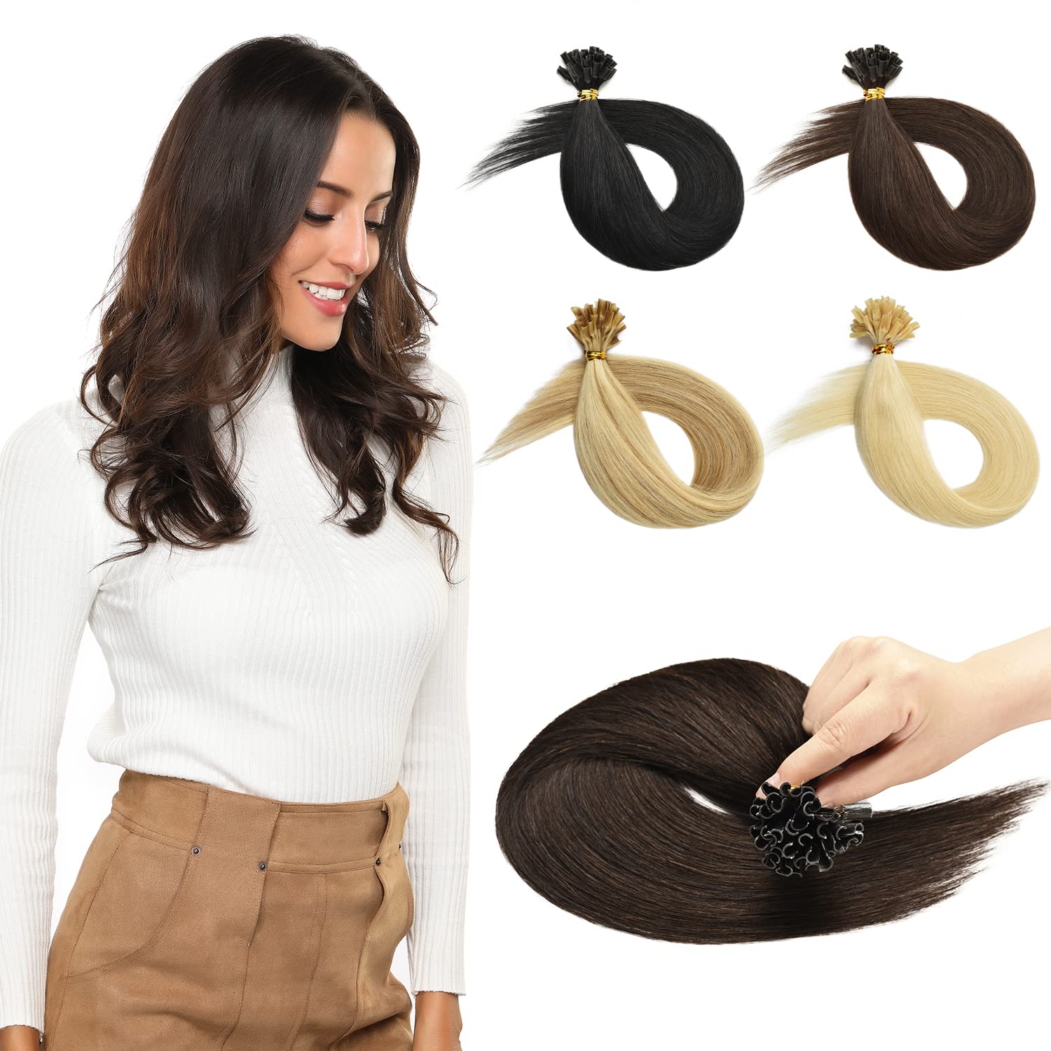 Yamel Pre Bonded U Tip Hair Extensions Real Human Hair Dark Brown 1g/Strand Keratin Nail Tip Hair 50 Strands 16 Inch