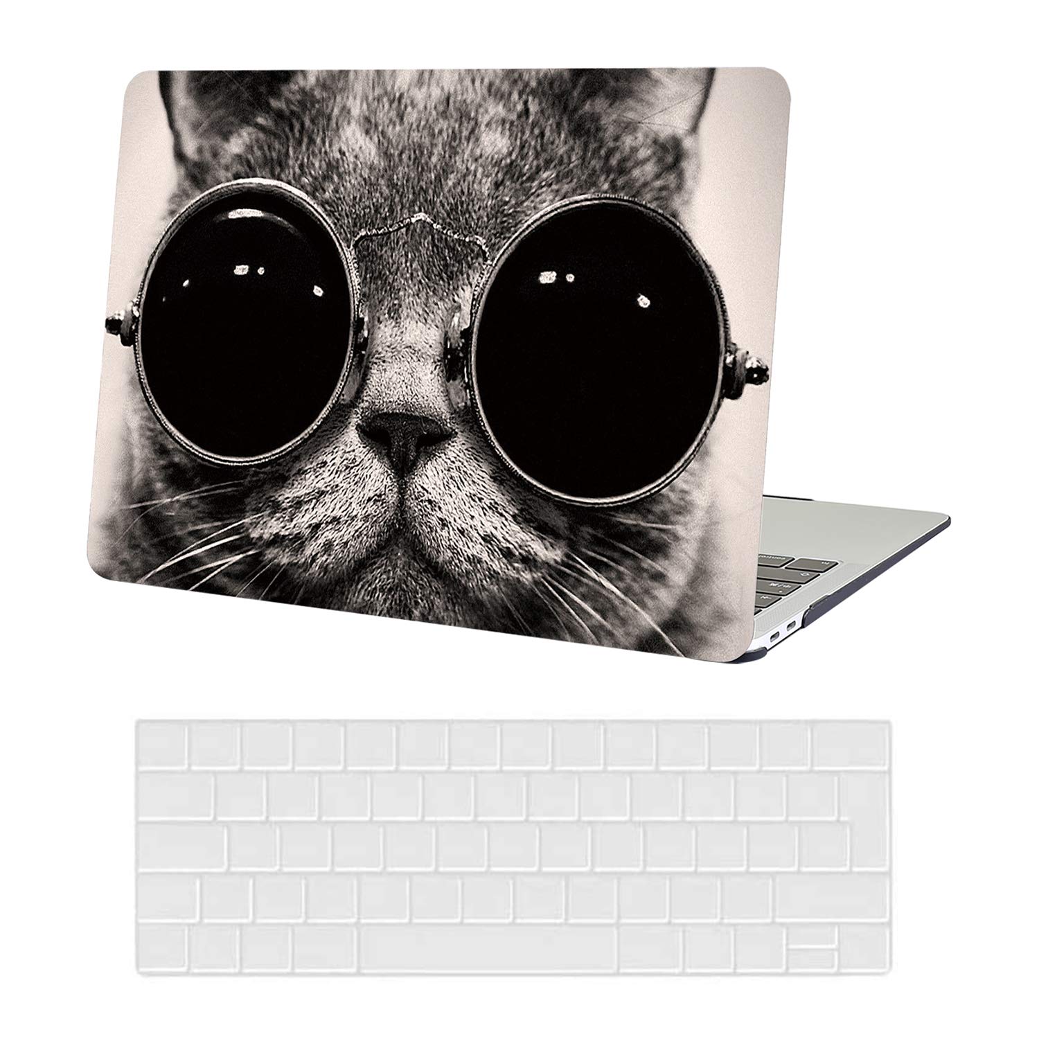 AUSMIX Compatible with MacBook Air 13 inch 2021/2020/2019/2018 Release M1 A2337/A2179/A1932 Ultra Thin Plastic Hard Protective Shell and Keyboard Cover Cat Glasses