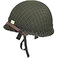 M1 Helmet, US Army WW2 Replica - Metal Steel Shell with Net/Canvas Chin Strap/Cat Eye Band