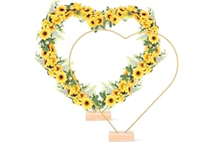 Milisten Metal Heart and Moon Shape Wreath Wire Frames 30cm Gold 3mm Metal Hoops with Wooden Base for Wedding
