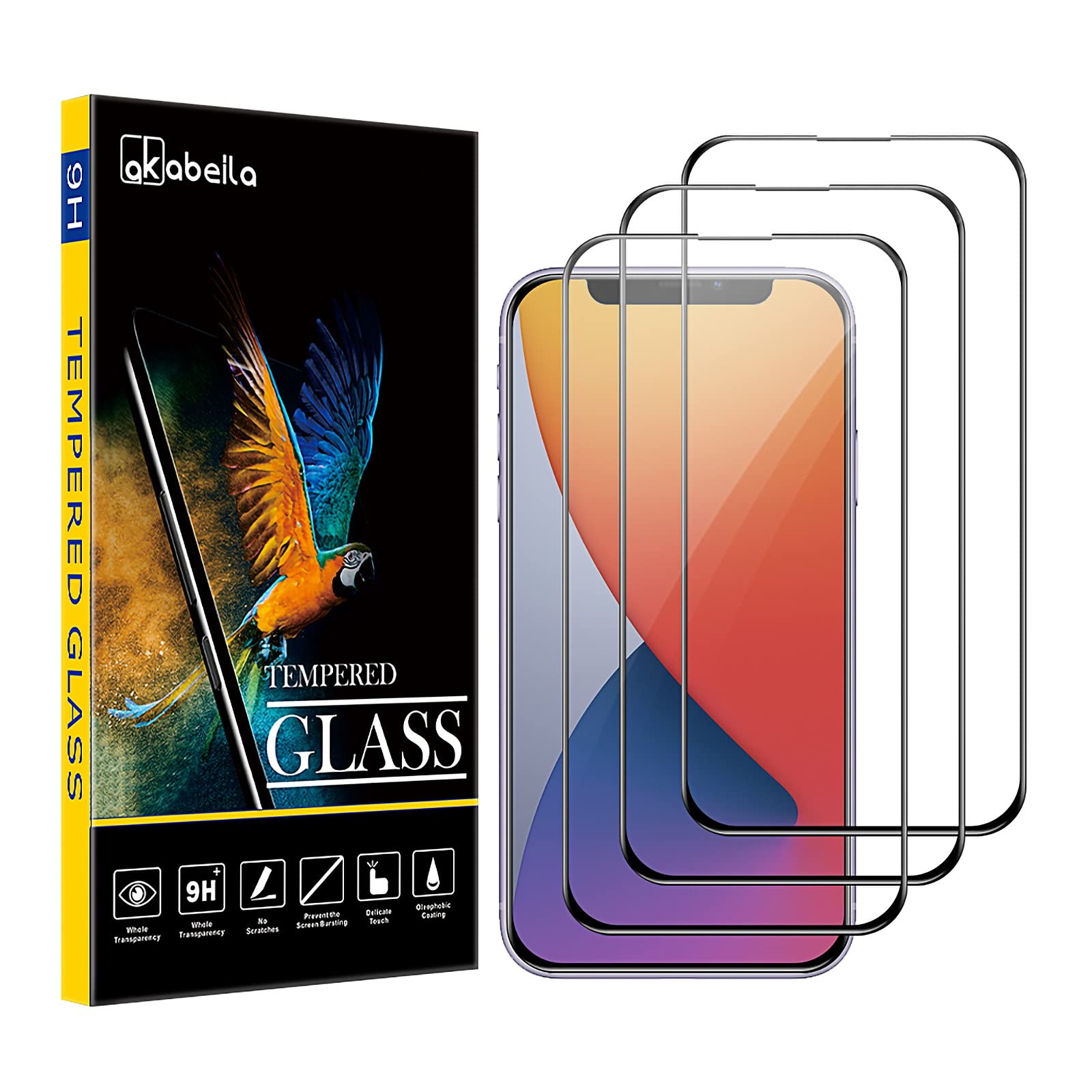 AKABEILA Screen Protector for iPhone 14 Pro [3 Pack] HD Tempered Glass Film 9H Hardness Case Friendly Easy Installation Anti Scratch Bubble Free 6.1 Inch