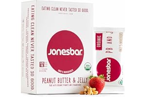 JONESBAR (Peanut Butter and Jelly, 12 Count (Pack of 1)), USDA Organic Fruit & Nut Bar, Non-GMO, Kosher, Vegan, Gluten Free, Simple Snack Bar