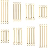 PandaHall 80pcs 14K Gold Plated Earring Links Bars Connectors, Brass 2-Hole Earring Strip Stick Golden Bar Jewelry Connector for DIY Earring Bracelet Jewelry Making Arts Crafts, 15/20/25/30mm