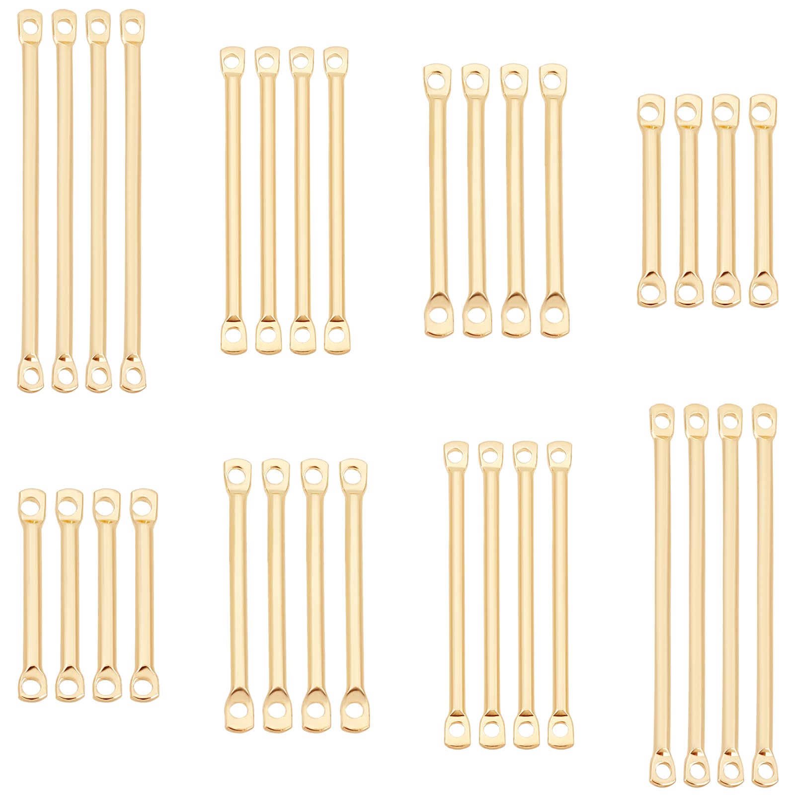 PH PandaHall 80pcs 14K Gold Plated Brass Earring Links Bars Connectors, 4 Sizes, Classic Golden Color, Jewelry Making Findings