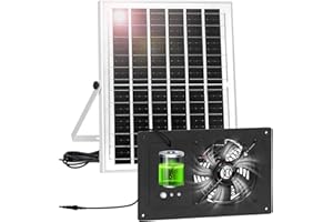 AEQ Solar Powered Fan with Battery Run Day/Night, 15W Solar Fan for Chicken Coop with 16.4Ft Cable,3/6H Timer, Waterproof Greenhouse Fans for Shed, Chicken Coop, Ventilation