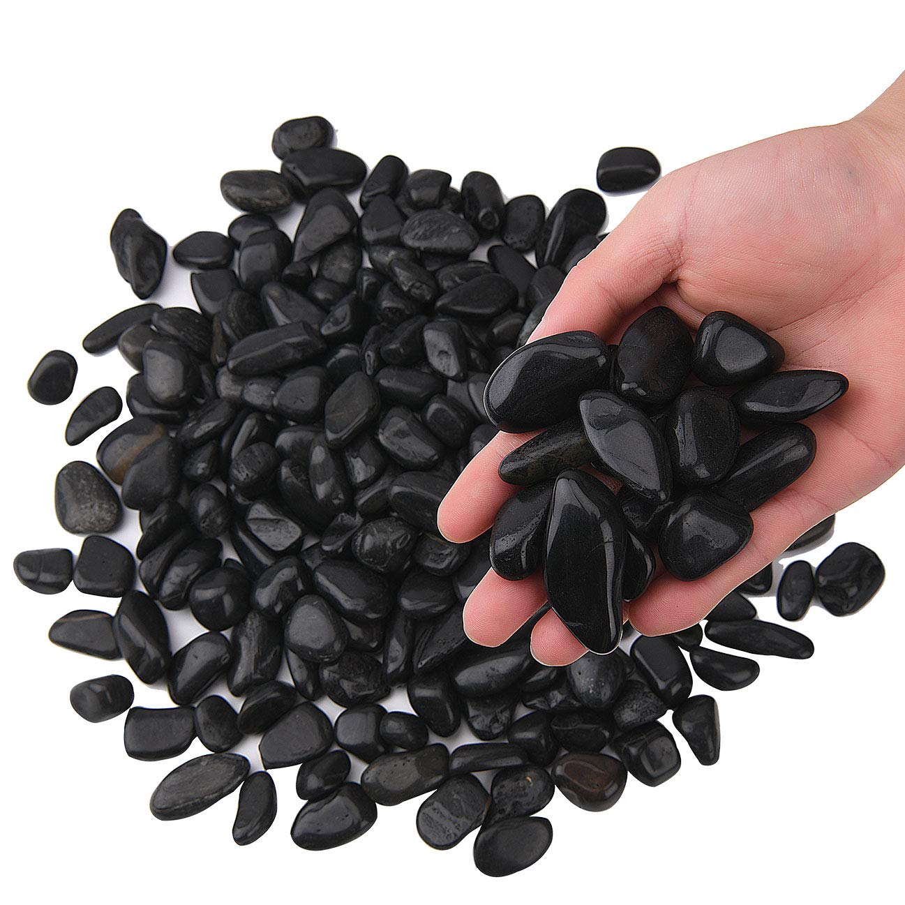 Hisredsun 3.96 lb Black Decorative Stones,0.4-1 inch Natural Polished Pebbles for Plant Pots,River Rocks for Landscaping, Vase Fillers,Succulents,Aquarium and Garden Decoration