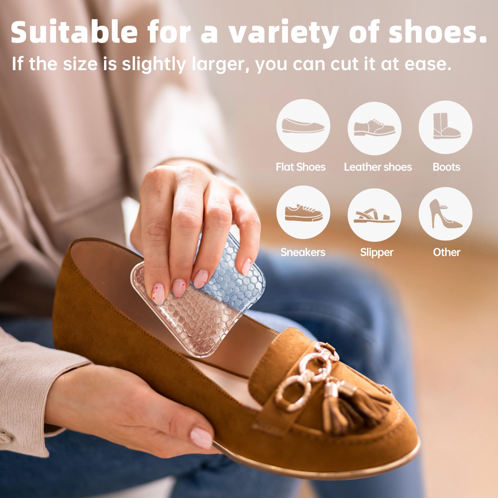 Arch Support Inserts Women for Flat Feet, Gel Arch Inserts for Plantar Fasciitis Relief, Non-Slip Arch Support Pads, Two-Option of Different Heights (High-Clear)