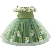 IDOPIP Infant Baby Flower Girl Dress Cold Shoulder Toddler Birthday Dresses Pageant Wedding Party Baptism Tulle Tutu Gown